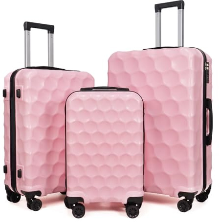 Aklsvion Lot de 3 Valises 20/24/28 Pouces - Coque Rigide, Serrure Intégrée, Roues 360° Multidirectionnelles, Valise à roulettes pour Voyage (Rose)