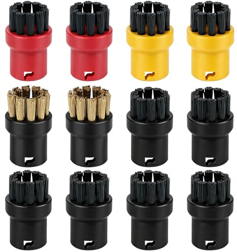 Steam Cleaner Round Nozzle Bristle Brush Heads, Replacement Accessories, Nylon and Brass Bristles, 12 Pack