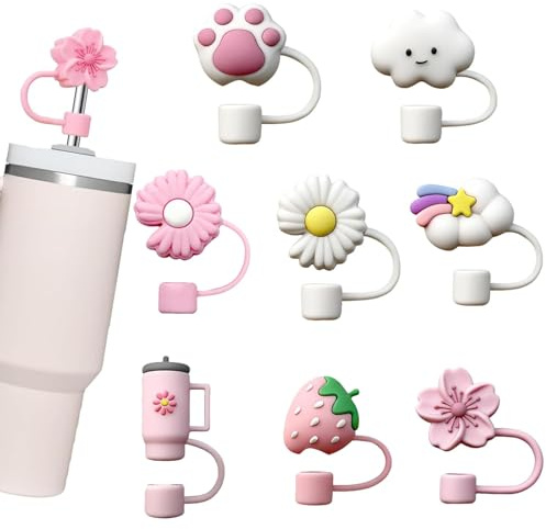 Newlemo 8 PCS Straw Covers Stanley Cup Accessories, 10mm Dustproof Silicone Straw Toppers, Reusable Straw Cover Tips for 30oz 40oz Stanley Tumbler