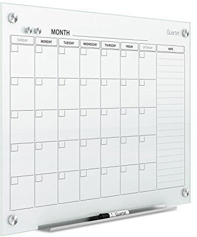 Quartet Dry Erase White Board 36W x 24H Glass Calendar, Magnetic Planning Board, White (GC2418F)