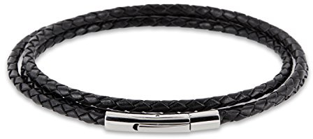 Auroris Echtleder Kette/Armband geflochten 3mm Farbe: schwarz mit Hebeldruckverschluss aus Edelstahl