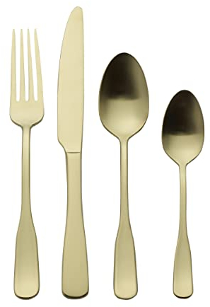 Mikasa Satin Champagne Landyn 18.0 16 Piece Stainless Steel Flatware Set, Service for 4
