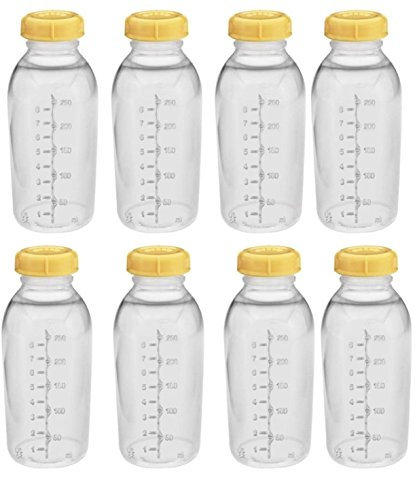 Medela Breastmilk Collection Storage Feeding Bottle with Lids-8 Pack (8 Bottles and 8 Lids)w/lid 8oz /250ml by Medela