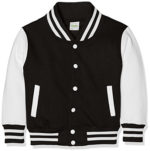 AWDis Boy's Kids Varsity regular Jacket, Multicoloured (Jet Black/White), Size 12-13 (Manufcturer Size - X-Large)
