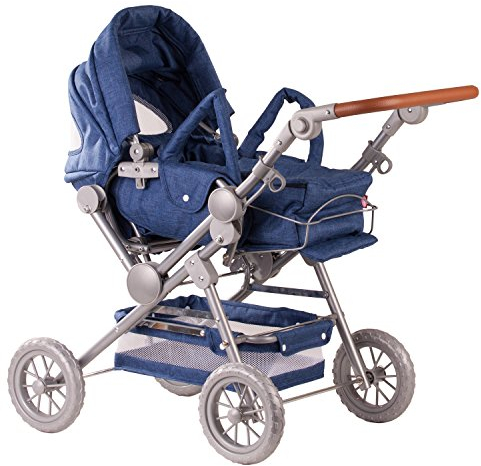 Götz 2869 3402869 Puppenwagen Denim-Puppenzubehör-passend für alle Babypuppen und Stehpuppen bis 50 cm-geeignet ab 3 Jahren, Mehrfarbig