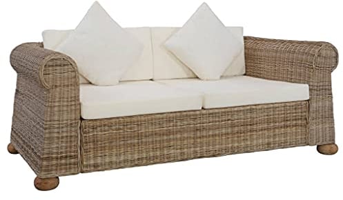 vidaXL Sofa 2-Sitzer mit Auflagen Rattansofa Loungesofa Sitzmöbel Wohnzimmersofa Wohnmöbel Büromöbel Rattanmöbel Designersofa Natur Rattan