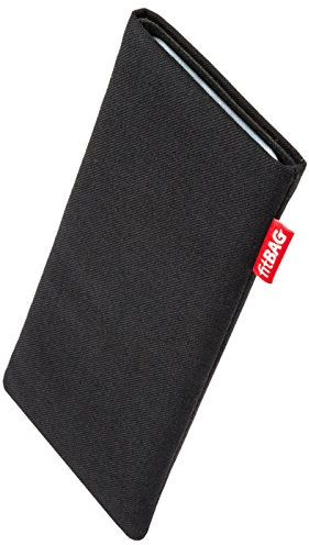 fitBAG Rave Schwarz Handytasche für Caterpillar Cat S52 Tasche aus Textil-Stoff mit Microfaserinnenfutter | Hülle mit Reinigungsfunktion | Made in Germany