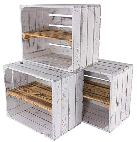 graue Holzkisten Vintage mit geflammten Mittelbrett | 50x40x30 cm | Obstkiste im Vintage Stil als Möbel oder Deko (3)