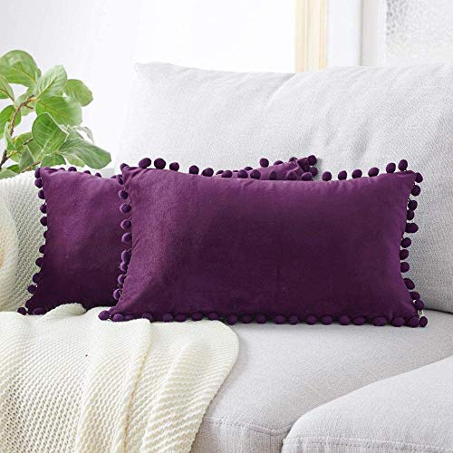 Chenso Velvet Outdoor Cushions 2 Kissenbezüge Trimmed Dekorative Kissenbezug Kissen für Sofas Betten Stühle-40x80cm_Lila