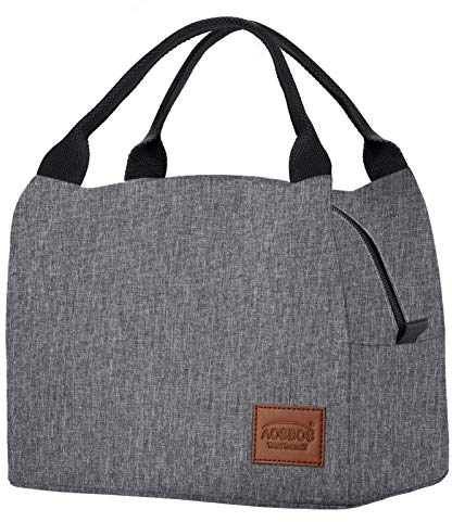 AOSBOS Sac Isotherme Repas 8,5L en Tissu Imperméable Sac à Déjeuner pour Femme Homme Adulte, Style Sobre, Gris
