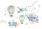 Osomhome Wandtattoo Kinderzimmer Junge & Mädchen: Flugzeuge mit Heißluftballons (100x70cm) | Wandsticker Kinderzimmer Deko | Babyzimmer Deco Wanddeko | Wandaufkleber Wandbild Kinderbilder os7930