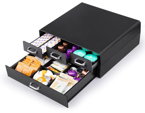 SZQINJI Coffee Pod Organizer 72/96 Pods Coffee Capsule Holder 2-Tier Coffee Pod Storage 4-Drawer Compact, Compatible with Keurig K-cup & Nespresso Capsule