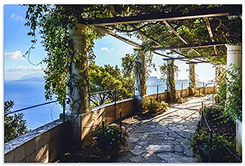 ARTland Wanddeko Wandbild Alu Verbundplatte für Innen & Outdoor Bild 90x60 cm Ausblick Meer Strand Küste Garten Villa Capri Italien U2IS