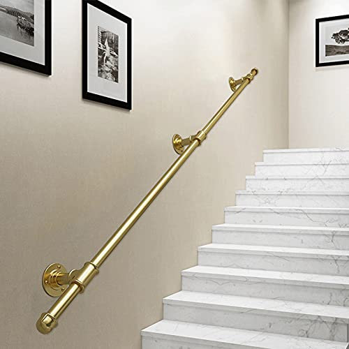 Treppen Stange Gold, 1m 1,5m 2m 2,5m 3m Tube Matt Rundes Geländer Treppenhausgeländer Brüstung Kit Wandhalterung Wandhandlauf Wand Treppe Handläufe Haltegriff Balustrade (Size : 400cm)