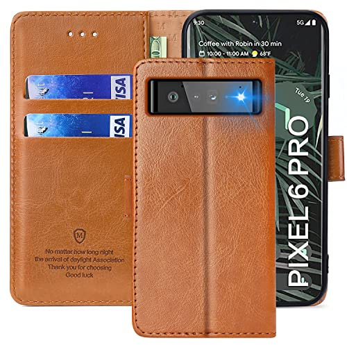 FMPCUON Coque pour Google Pixel 6 Pro - Étui à Rabat en Cuir PU Premium, Portefeuille de Protection Magnétique, Brun