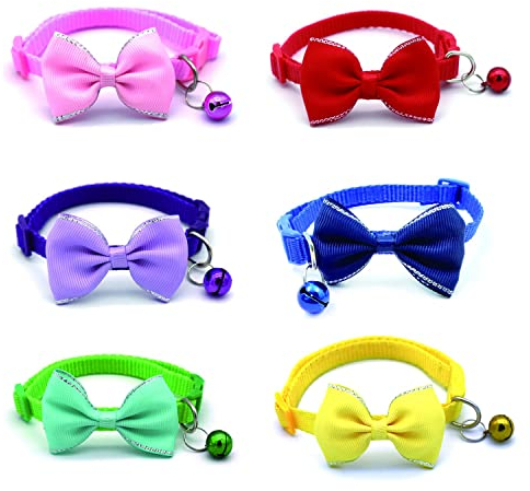 Katzenhalsband mit Glöckchen in 6 Farben, personalisierbares Halsband mit niedlicher Fliege, Sicherheitsschnalle, verstellbare Haustierhalsbänder für Mädchen, männlich, Kätzchen, Welpen, kleine Welpen