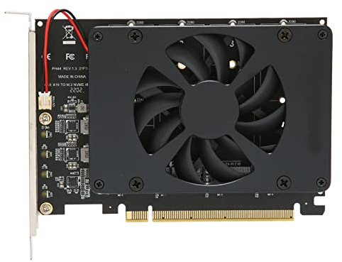 Adattatore PCIE M.2, PCIe 4.0 X16 a SSD M.2 NVMe a 4 Porte con Ventola di Raffreddamento, Supporto PCIE RAID, 4x32 Gbps, per SSD 2230/2242/2260/2280 Mm
