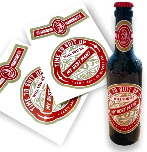 Best Man Wedding Proposal Beer Bottle Sticker | Will You Be My Best Man/Usher/Gromsman Funny Prank Sticker | 2 Pack (Best Man)