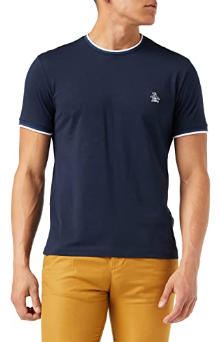 ORIGINAL PENGUIN Herren Ss Sticker Pete Ringer Tee T-Shirt, Dunkler Saphir, L