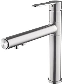 AORA® | PURIUS INOX 3 Wege Wasserhahn aus Edelstahl | 360° drehbare Küchenarmatur aus massiven 304 Edelstahl | Spültischarmatur für Wasserfilter, Osmoseanlagen | Wasserfilter Wasserhahn