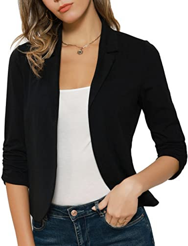 GRACE KARIN Women's Summer Casual Bolero Fitted Blazer Open Front Cardigan Shrug Jacket Black S