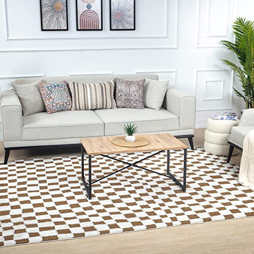 Livabliss Pula Tapis Géométrique Scandinave - Grand Tapis Salon, Salle à Manger, Chambre, Cuisine - Design Boheme Chic, Berbere Moderne, Poil Court 160x213 cm - Crème, Orange, Brun