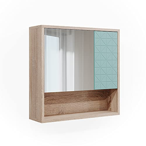 Vicco Badspiegelschrank Agasta, Badezimmerspiegel, Mintgrün/Sonoma, 54 x 53 cm