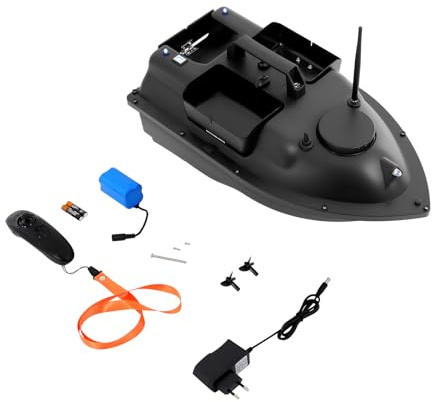 RibasuBB Betesbåt foderbåt, RC fiskedrag båt med 3 betesbehållare Wireless Fish Finder RC Boot 500 M, RC Boot Fish Finder fiskebete båt, Svart, 50 x 25 x 17 cm