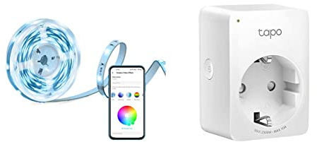 TP-Link Tapo LED Strip 5M, Wifi LED Streifen, 16 Mio Tapo WLAN Smart Steckdose Tapo P100, Smart Home WiFi Steckdose, Alexa Zubehör, funktioniert mit Alexa, Google Home, Mini, Weiß