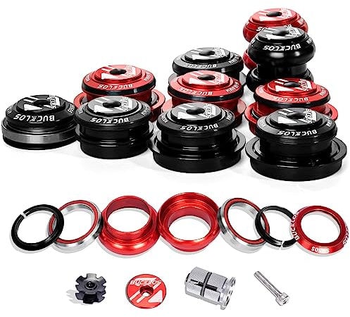 BUCKLOS 1-1/8 Bike Headset MTB Threadless 34 44 44-50.6 44-55 44-56 41.8-52mm, Straight Tapered Tube Mountain Bikes Road Bicycle Double Sealed Bearings Headsets, for Frame Fork Star Nut