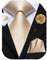 Hi-Tie Seidenkrawatten für Herren, 4 Stück Herrenkrawatten und Blumen-Anstecknadel, Einstecktücher und Manschettenknöpfe, Designer-Krawatten, Dunkelgold, geometrisch, M