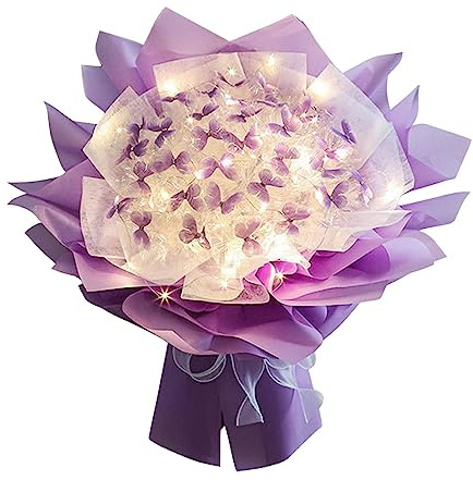 F Fityle Künstlicher Blumenstrauß, Kreativer Schmetterlingsstrauß Material Set, DIY Blumen Unvollendete Material Kits, Simulation Blumensträuße Handgemacht für Geschenk, Violetter 52 Schmetterling