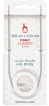 3.25mm Circular Knitting Needles Pony Classic Fixed Cables- 40cm, 60cm, 80cm, 100cm (100cm Cable)