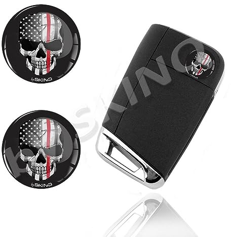 SkinoEu 2 x Ø14mm Aufkleber Totenkopf Schädel USA Flagge Schlüssel Emblem Stickers Für Fernbedienung Auto Moto Logo Key Badge Tuning KSK 26