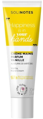 Solinotes Vanille Handcreme – reparierende und intensive Pflege für geschwollene und trockene Hände | Bio-Sheabutter | 97,8% Inhaltsstoffe natürlichen Ursprungs – 30 ml