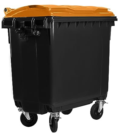 Hardwex Müllcontainer mit 4 Rädern mit Flachdeckel, Müllgroßbehälter, Abfalltonne, Mülltonne, Volumen: 770 Liter, Farbe: Grau/Orange, Größe: 1 365 x 1 370 x 778 mm