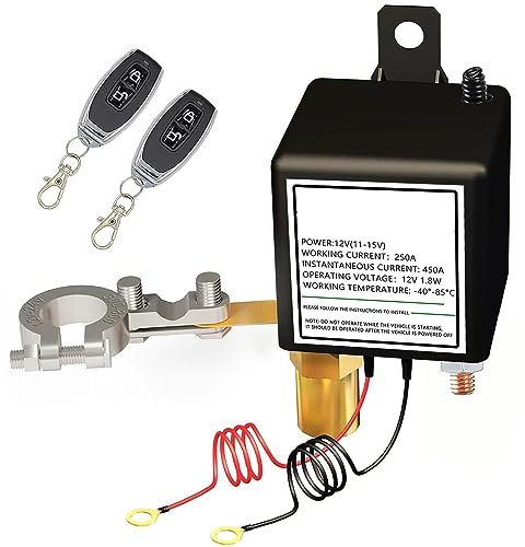Car 250A Remote Battery Disconnect Switch 12V Upgraded Battery Kill Switch for Car RV Truck Camper Wireless Dual Remote Control Anti-Theft Battery Shut Off Switch Isolator with Prevent Battery Drain