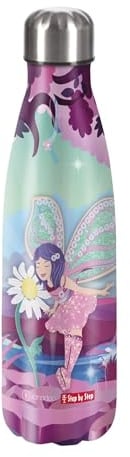 Step by Step Isolierte Edelstahltrinkflasche „Fairy Freya Beere - grün, Fee, für kohlensäurehaltige Getränke, auslaufsicher mit Schraubverschluss, 100% recycelbar, für Schule und Freizeit, 0,5 Liter