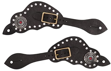 Topyond 1 Paar Leder-Strass-Sporenriemen Im Vintage-Stil, Echtes Rindsleder Für Stärke Und Haltbarkeit, Retro-Design, Metallschnalle, Für Stiefel, Dekorative Sporen