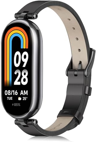 KoGiio Leder Armband für Xiaomi Smart Band 10/9 / 8 /Xiaomi Mi Band 10/9 / 8, Damen Ersatz Weich Uhrenarmbänder, Atmungsaktiv Ersatzarmband Schwarz