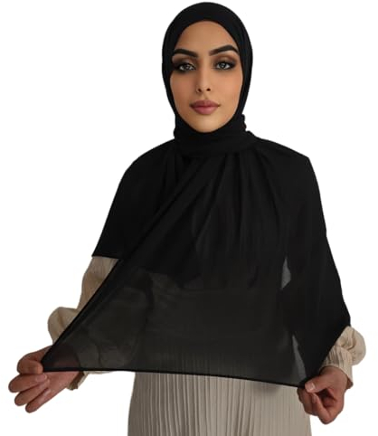 Medinah Hijab Kopftuch Muslimisches Kopftuch Chiffon kopftuch 180x70cm groß Islamisches Kopftücher für Damen-Made in Turkey (Schwarz)