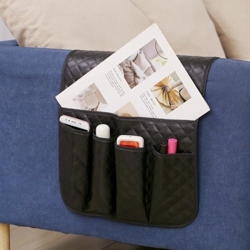 Hosoncovy PU Leder Sofa Armlehne Organizer Couch Arm Aufbewahrungstasche Sofa Arm Couch Caddy Anti-Spill Armlehne Fernbedienung und Handy Organizer Halter (Schwarz)