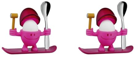 WMF McEgg Eierbecher mit Löffel, lustiger Eierbecher Kinder, Kunststoff, Cromargan Edelstahl poliert, spülmaschinengeeignet, Rosa (Packung mit 2)