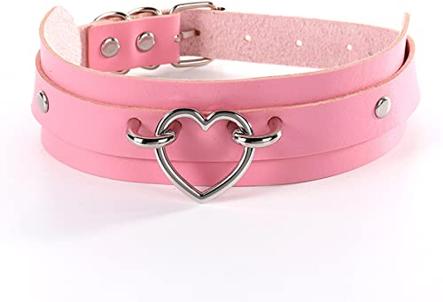 Dazifan Choker Collar Damen Gothic Halsband Halsreif Punk Rock Kragen mit Metall Herzform Ring Leder Halsketten SM Halsfessel Einstellbar GrößE Personalisiert ZubehöR Für Frauen