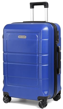 TANTOMI Hartschalen-Handgepäck Koffer Groß aus ABS+PC – Reisekoffer mit 4 Drehbaren Rollen (360°), Trolley mit Aluminium-Teleskopstange und 3 Stelige-Zahlenschloss (XL – 95L, Blau)
