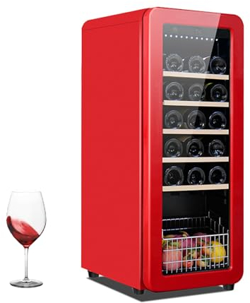 XoTiq Wine Cooler Refrigerator, Dual Zone Wine Beverage Refrigerator Freestanding Wine Cellar, 41F-72F Temperature Memory Fast Cooling Low Noise, Suitable for Home Bar, Small Kitchen, Apartment red