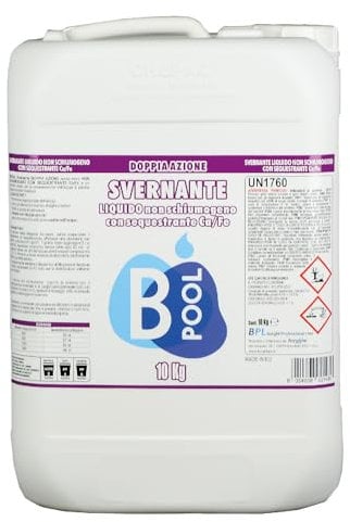 B POOL Svernante Piscina Liquido Non Schiumogeno. Previene la degradazione dell'acqua, evita la proliferazione di alghe e batteri e facilita la pulizia in primavera. Formato da 10 Kg