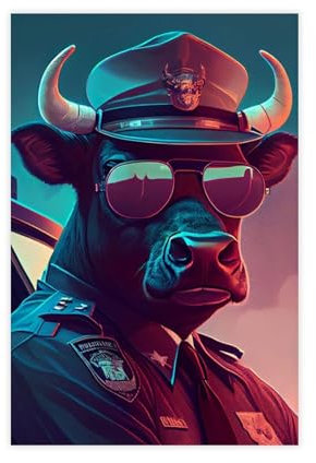 Jdekaec The Bull Cop Art Leinwand-Poster, Schlafzimmer-Dekor, Sportlandschaft, Büro, Raumdekoration, Geschenk, ungerahmt, 30 x 45 cm