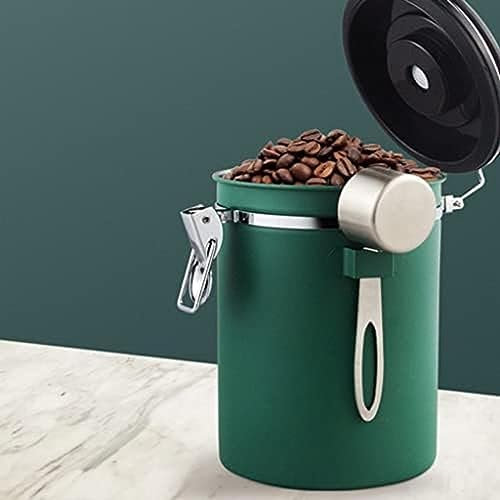 Luftdichter Kaffeekanister, luftdichter Edelstahl-Aufbewahrungsbehälter mit Schaufel und Datumsanzeige, Einweg-CO2-Ventil, Kaffeedose für Bohnen oder Kaffeesatz, Küchenlebensmittel, grün, 1,