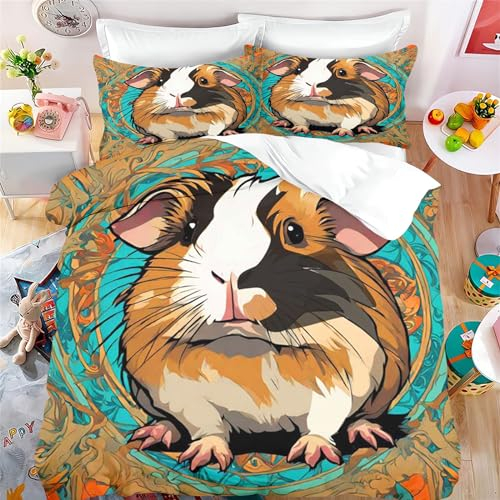 KIDSLOVE Meerschweinchen Bettwäsche 135x200 Süße Tiere Bettwäsche Set Für Kinder Mädchen, Maus Bettbezug Set Weiche Mikrofaser Mit Kissenbezüge (4,140 X 210 cm 50 x 75 x 1)